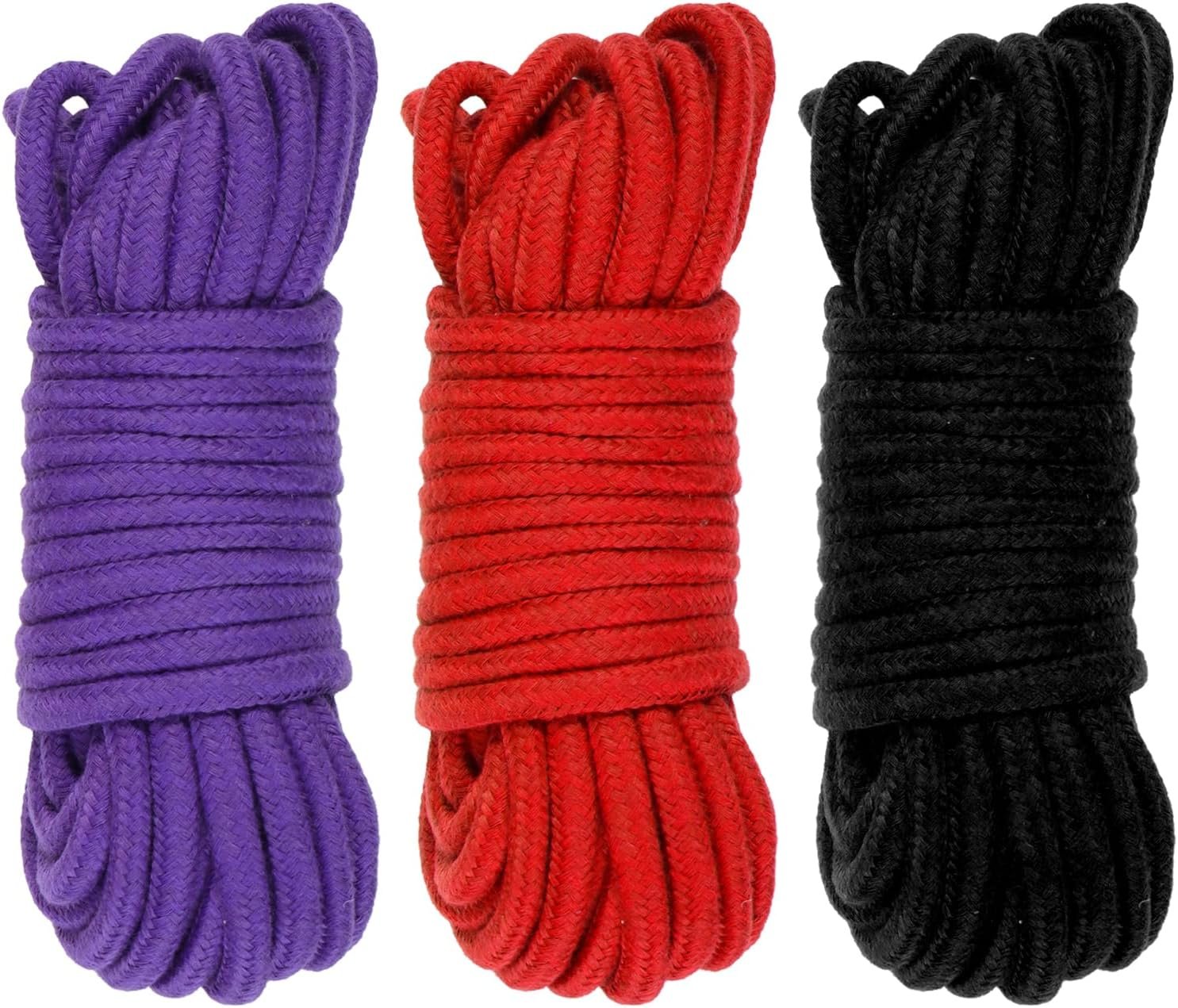 Fumwase BDSM Shibari Rope Kit Sex Bondage Rope 3pcs 32 Feet 10m 7mm Soft Cotton BDSM Beginner Kit Rope Black Red Purple Adult Sex Toys for Women Men Couples