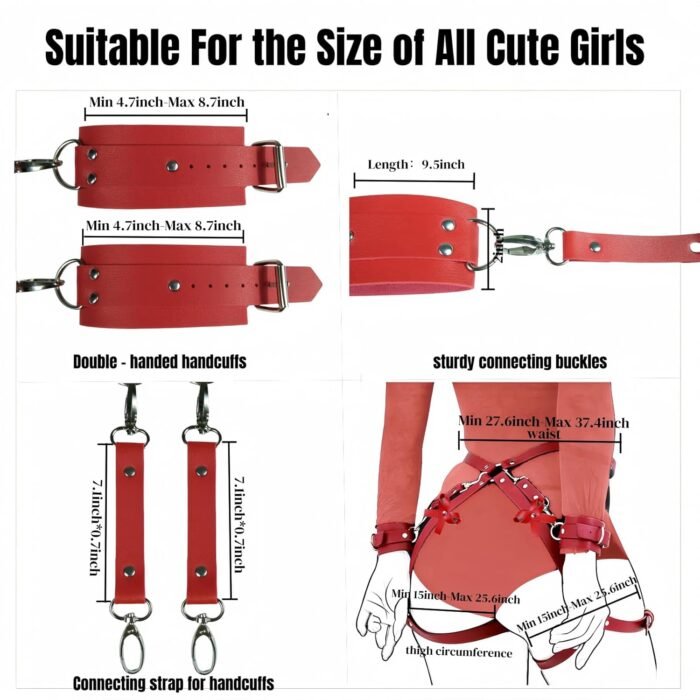 BDSM Bondage Restraints Sex Toys - Adjustable Leather Restraint Sets with Ankle Handcuffs Thigh Cuffs Blindfold Cross & Waist Strap Adult Straps Games for Men Women and Couples Foreplay Pleasure - Image 6