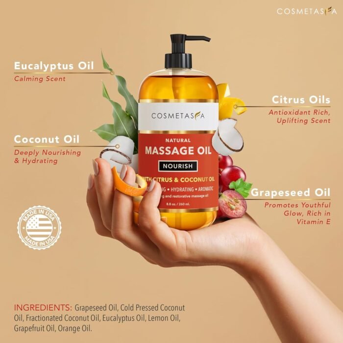 Cosmetasa Luxury Spa Gift Set for Women & Men - Relaxation Lavender Massage Oil, Citrus Coconut Massage Oil, Arnica Sore Muscle Massage Oil with Hot Stones, Roller Ball and Thumb Saver Massage Tools - Image 4