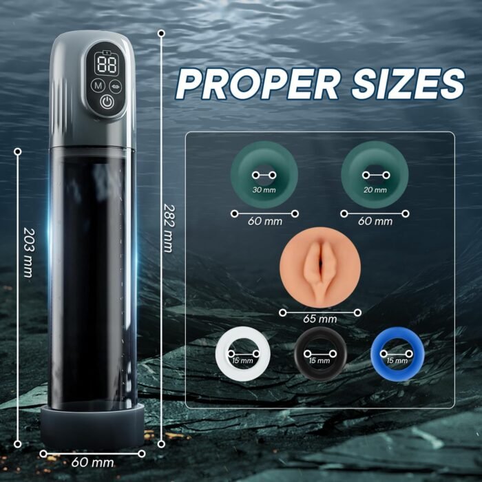 Electric Penis Pump, Automatic Male Masturbator with Mini Pocket Pussy and 3 Penis Ring, Adult Sex Toys for Men Dick Enlarger Erection, Air Water Extender with 4 Training Pressure and 5 Suction Modes - Image 6
