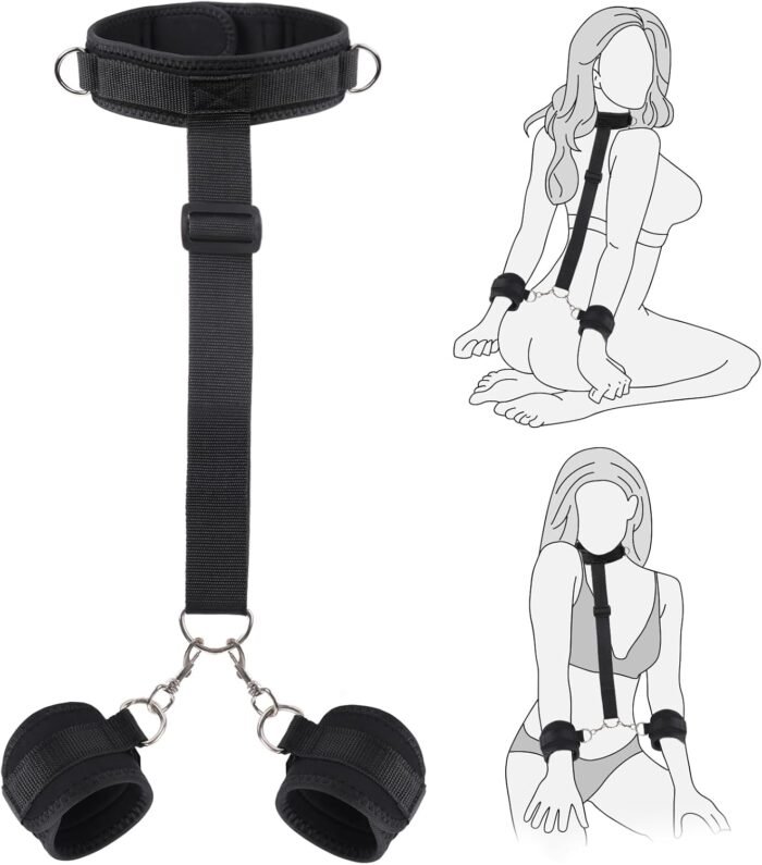 BDSM Sex Bondage Neck to Wrist Restraints Kit, Sex Toys for Couple Adjustable Behind Back Handcuffs Bondage Restraints Set, Bed SM Adult Sex Game Play, Sex Toys for Women Man Beginner