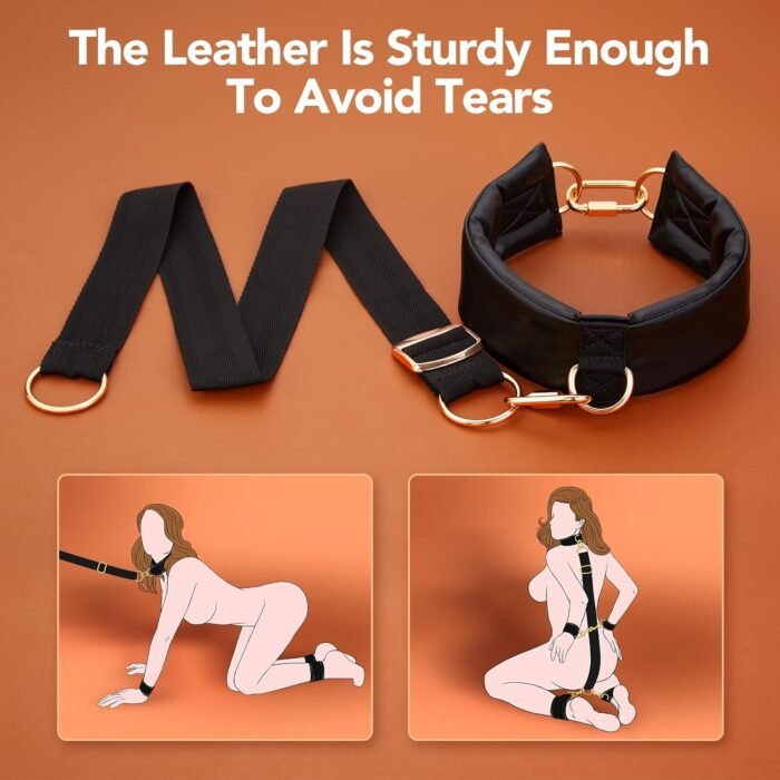 BDSM Bondage Restraints Sex Toys - UTIMI Leather Wrist Thigh Restraints Leg Straps with Adjustable Back Handcuffs Ankle Cuffs Kits Adult SM Sex Straps Sets for Women's Pleasure and Couple Foreplay - Image 4
