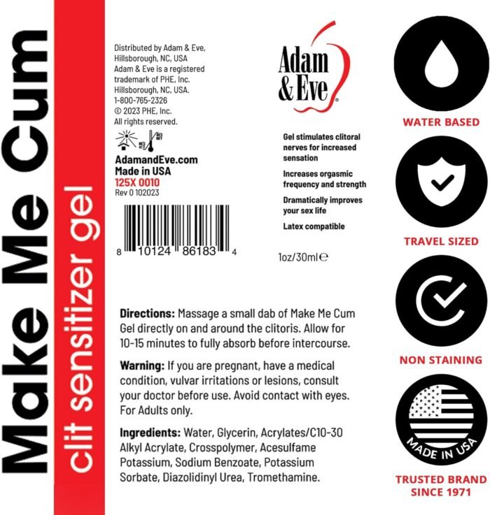 Adam & Eve Make Me Cum Water Based Clitoral Sensitizer Clear Gel - Personal Sexual Lubricant for Women - Increases Sensitivity for Stronger Orgasm - Lube for Sex and Masturbation - Clear 1 oz. - Image 5