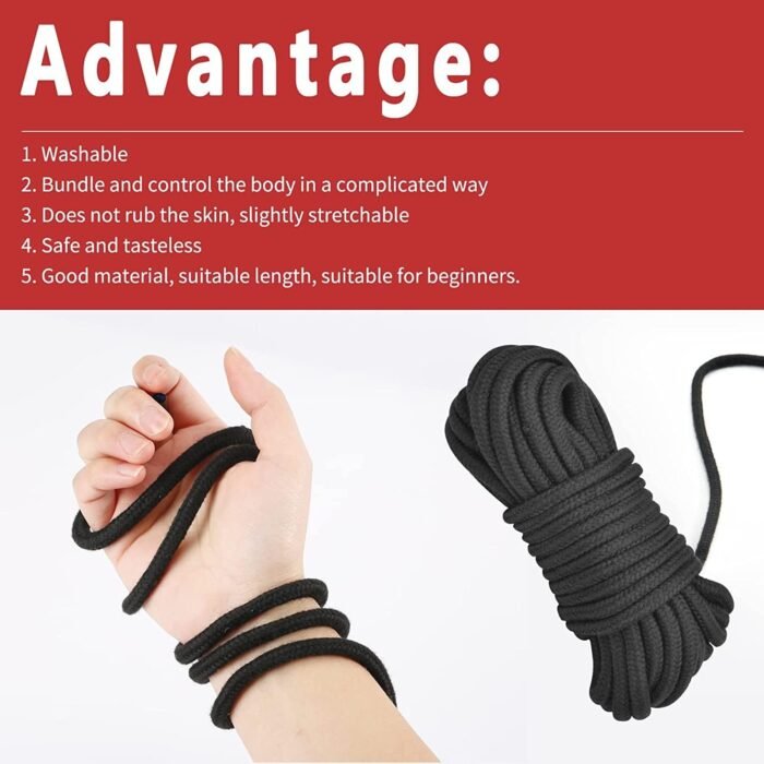 Super Soft Cotton-Rope Shibari Bondage / Restraint Kit, BDSM Beginner Set, Adult Sex Toys for Women Men and Couples(Black+Red) - Image 5