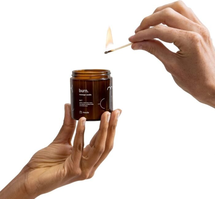 Maude Burn No. 1 - Jojoba Oil Massage Candle with Hydrating, Skin-Softening Soybean Oil - Massage Oil Candle with Notes of Amber, Lemongrass + Tonka Bean - Home + Self Care Gifts for Women & Men(4 oz) - Image 3