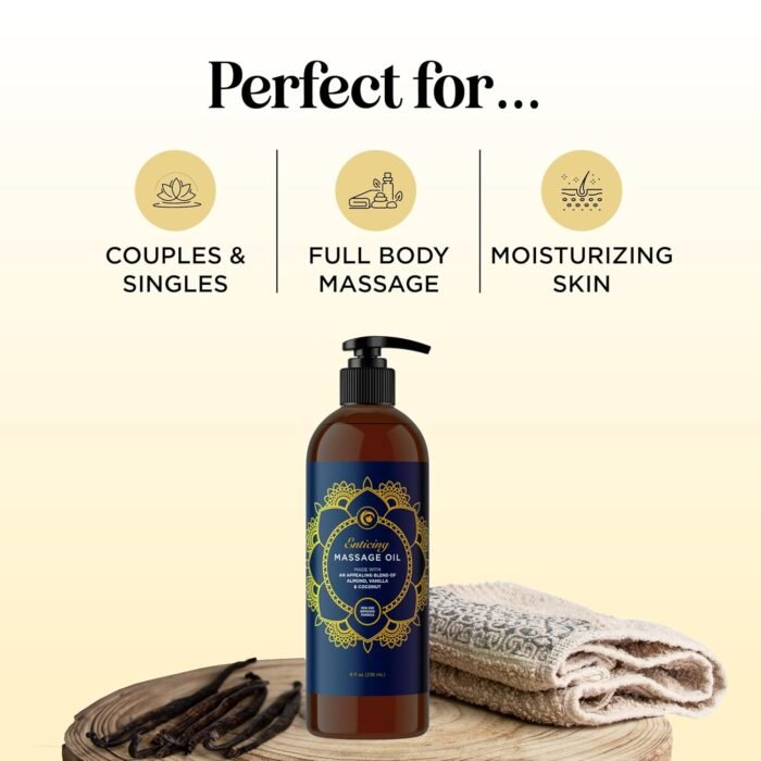 Luxurious Vanilla Massage Oil for Couples - Easy Glide Non Greasy Sweet Vanilla Sensual Massage Oils for Date Night with Silky Smooth Sweet Almond Oil Coconut and Jojoba - Vegan Non GMO & Gluten Free - Image 7