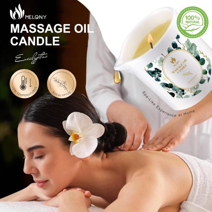 MELONY Massage Oil Candle, Essential Oil Infused, 8.1OZ, Low Temp Body Oil Candle, Intensive Skin Treatment Candle,Natural Soy Wax Lotion Candle for Relaxation, Romantic Gifts (Eucalyptus) - Image 2