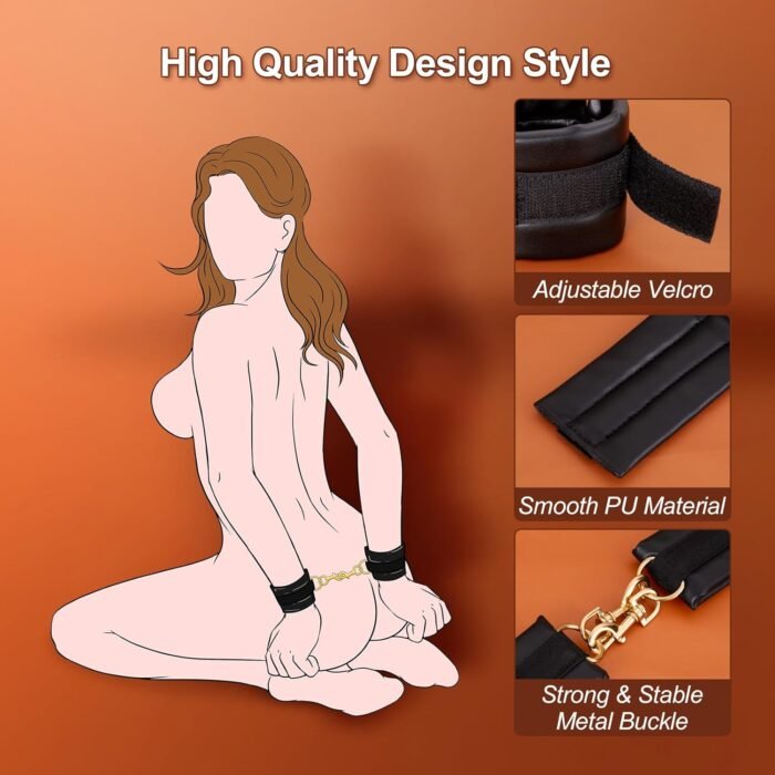 BDSM Bondage Restraints Sex Toys - Adjustable Soft Leather Handcuffs Ankle Cuffs Adult Toy, Furniture Restraint Kit for Men Women Couples SM Game Play | Black - Image 5