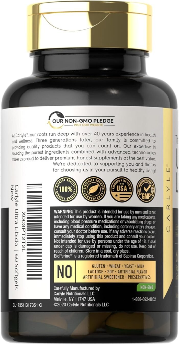 Carlyle Ultra Libido Supplement for Men | 60 Softgel Capsules | Extreme Male Formula | Non-GMO & Gluten Free - Image 3