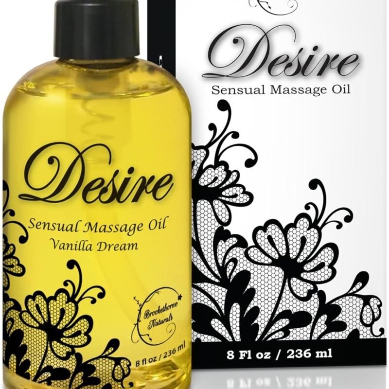 Desire Sensual Massage Oil for Date Night | Best Massage Oil for Couples | All Natural with Sweet Almond, Grapeseed & Jojoba for Smooth Glide & Moisturized Skin 8oz