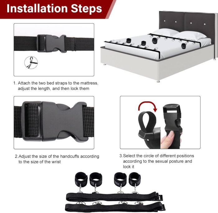 Sex Bondage BDSM Kit, Under King/Queen Bed Restraints Set with Adjustable Hand Cuffs Ankle Cuff, Sex Restraints Straps Adult Sex Toys Bondage Gear & Accessories for Couples Sex Play SM Games - Image 6
