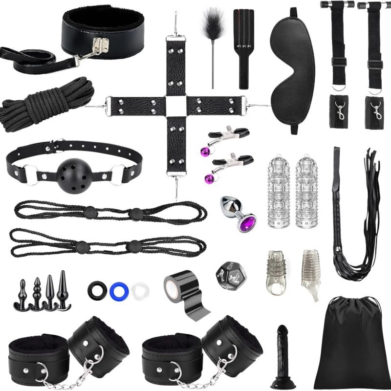 36Pcs BDSM Bondage Sex Toys Sets, Upgrade Restraints Gear & Accessories, Sex Toy Kit for Women and Couples, Adults Toys with Handcuffs Sex and Anal Plug and Storage Bag