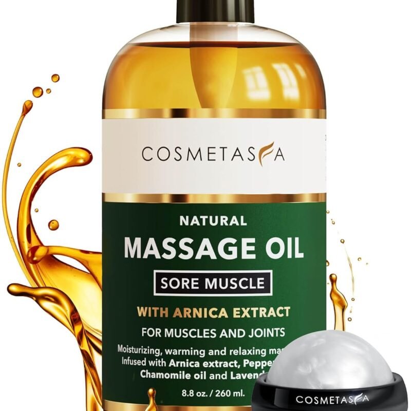 Cosmetasa Massage Oil for Sore Muscles with Roller Ball - Soothes Joints & Muscles with Arnica, Lavender Oil, Peppermint Oil & Chamomile Extract, Unisex