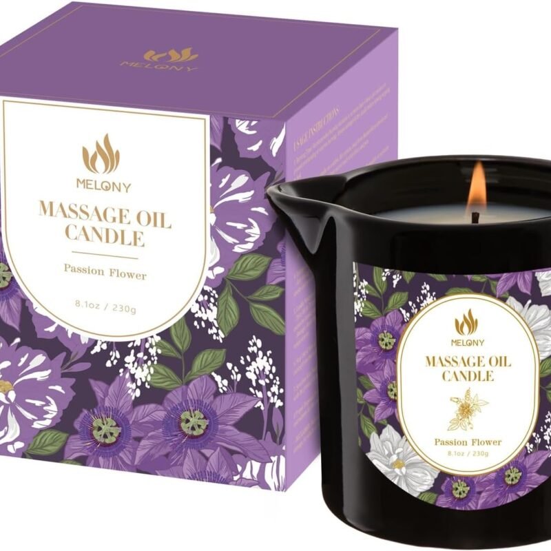 MELONY Massage Oil Candles, Essential Oil Candle Lotion, 8.1OZ/230g, Home Spa with Luxurious Body Oil, Intensive Skin Treatment Candle, Low Temp Body Safe Wax (Passion Flower)