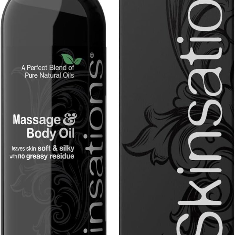 Skinsations - Vanilla Massage Oil for Massage Therapy - 8oz | Silky-Soft Blend of Sweet Almond Oil, Fractionated Coconut Oil, Grape Seed and Jojoba | Scented Body Oil, Gift Ideas