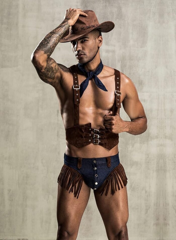 Mens Cowboy Boy Cosplay Costume Tuxedo Sexy Lingerie Set Role Play Uniform Gay Bar Nightclub Outfit - Image 2