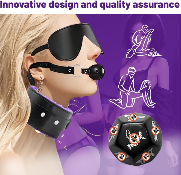15 PCS Sex Bondage BDSM Kits Restraints, Fetish Handcuffs Ankle Cuff Collar Blindfold Whip Rope Nipple Clamps Paddle Anal Toys Ball Gag Adult Games Foreplay Sexy Toys for Couples - Image 5