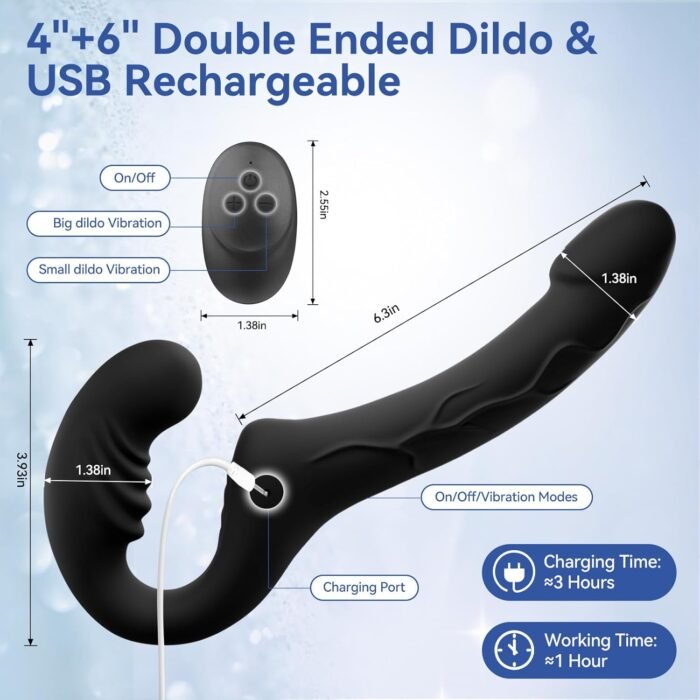 Strapless Strap On Double Sided Dildo for Women, 10 Strong Vibrating Anal Clitoral G Spot Vibrator with 6 Inch & 4 Inch Realistic Dildo, Wearable Pegging & Lesbian Sex Toys with Remote Control - Image 4