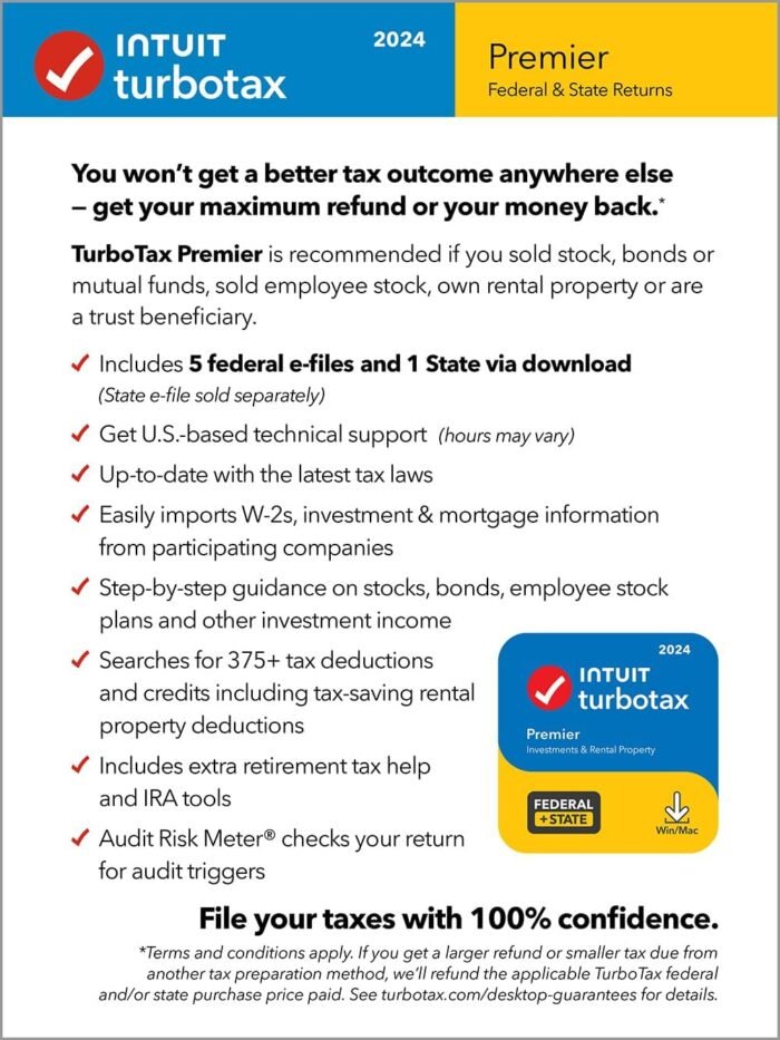 TurboTax Premier 2024 Tax Software, Federal & State Tax Return [PC/MAC Download] - Image 3
