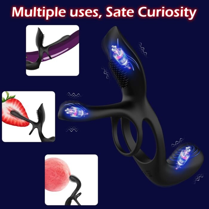 Vibrator for Couple, 3 in 1 Vibrating Cock Ring with 10 Modes, Men's Penis Vibrators, Perineum , G spot, Clitorals Stimulator for Women, Sex Novelties, Adult Sex Toys & Games Black - Image 3