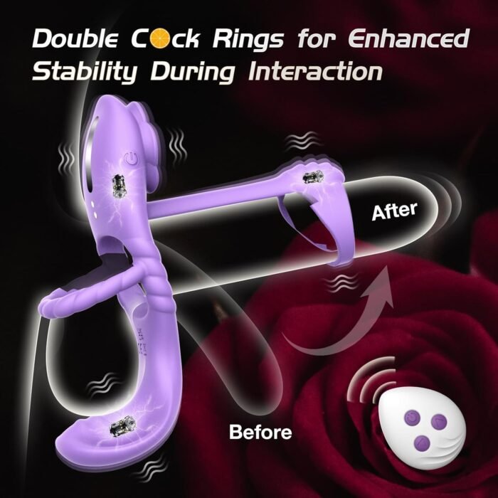 Vibrating Cock Ring Vibrator for Couples, Erection Penis Ring Sex Toys with Rose Clitoral Stimulator, Male Sex Toy with 10 Vibrations for Penis Testicles Stimulation, 4 in 1 Adult Toy for Men Women - Image 4
