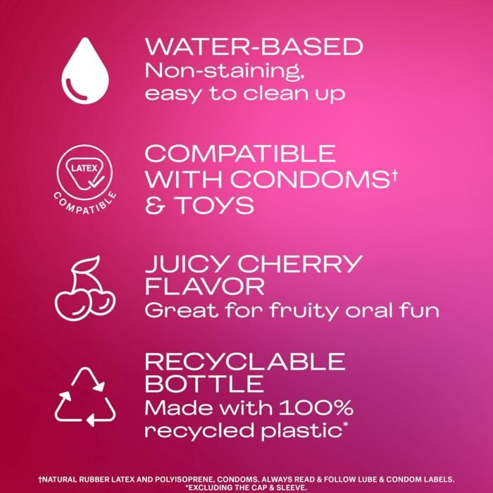 Durex Water Based Lube for Sex, Cherry Flavored Lube, Anal Lube & Sex Lube for Women & Men, Personal Lubricant for Oral Sex & Anal Sex, Sex Lubricant & Sex Toy Lube, 3.38 fl oz - Image 2