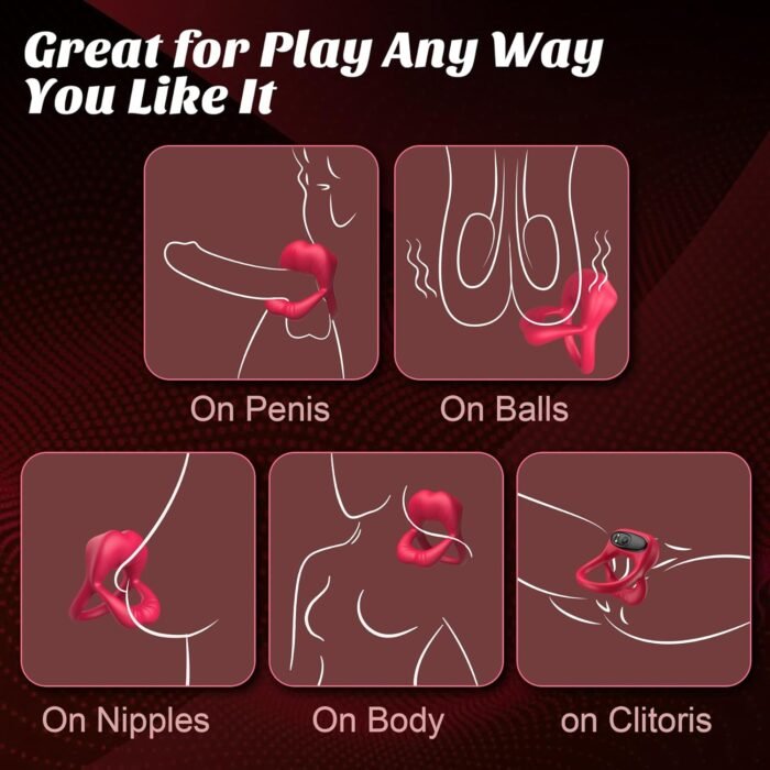 Vibrating Cock Ring with Sexy Lip Clitoris Stimulator, Sex Toys for Men Erection Couples Kinky Pleasure Vibrator Penis Ring Adult Toys Male Vibrators 9 Vibrations, Juguetes Sexuales Hombre, Rose - Image 4