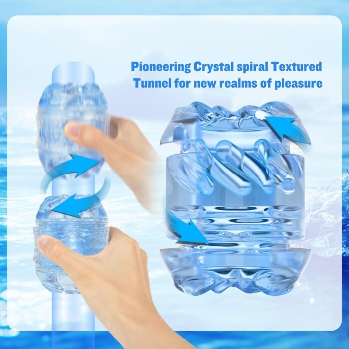 Spiral Motion Male Masturbator Adult Sex Toys for Men - Manual Sucking Stroker Realistic Pocket Pussy for Men Masturbation Sleeve, Open Ended Crystal Blowjob Sex Toy, MHYNNR Pocket Pussies Penis Toys - Image 2