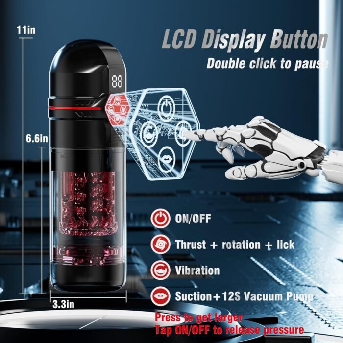 Male Masturbator Penis Pump - Male Sex Toys for Men with Upgrade 12 S Vacuum Pump & 7 Thrusting Rotating Vibrating Sucking Licking LCD Adult Toys Mens Sex Toys Pumps & Enlargers - Image 8