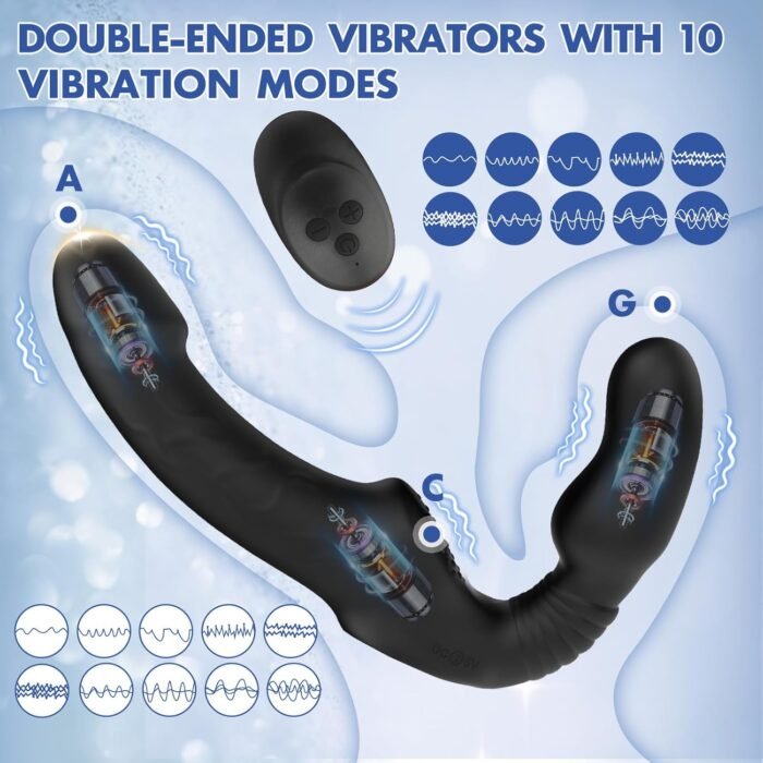 Strapless Strap-on Dildo Vibrator with Remote Control, Double-Ended Dildos with 10 Vibration Modes, Waterproof Rechargeable Sex Toys with Clitoris Stimulator for Women Lesbian Couples Black - Image 2
