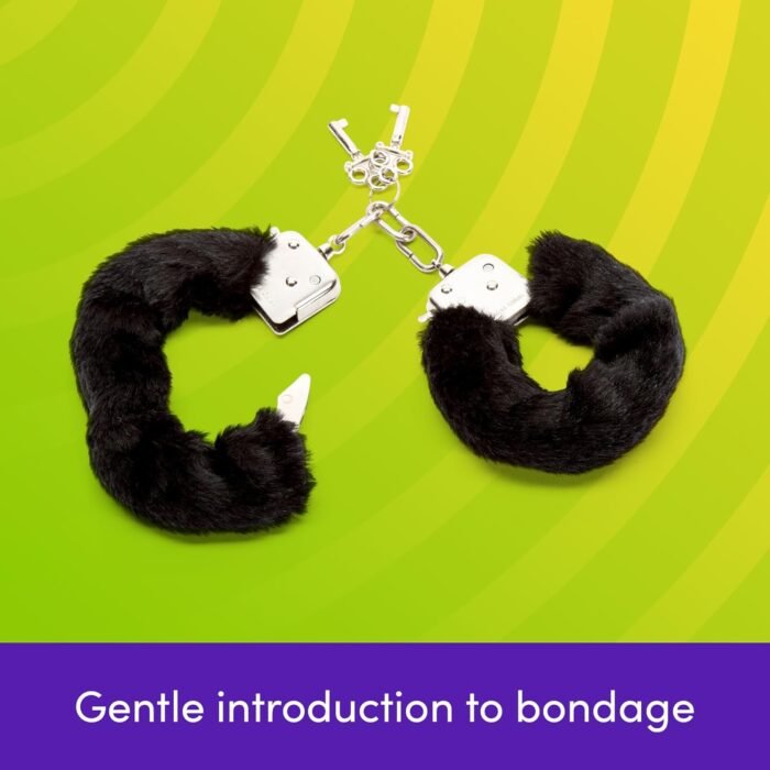 Lovehoney Fluffy Handcuffs - Metal Handcuffs with 2 Keys & Quick Release - Faux Fur Sexy Restraints for Couples - Black - Image 4