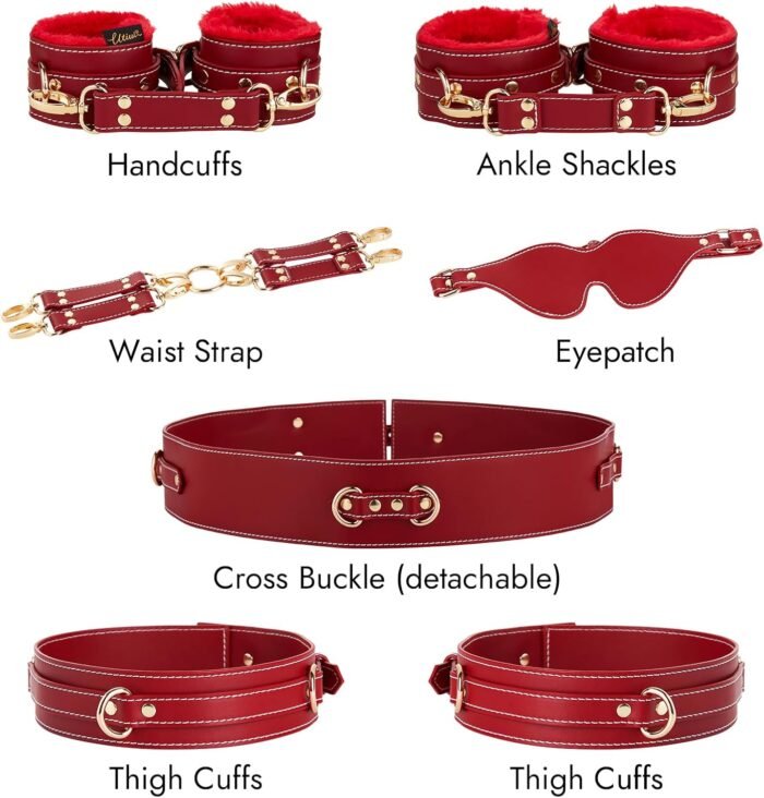 UTIMI Sex Bondage BDSM Kit Restraints 6PCS Sets with Adjustable Handcuffs Ankle Cuff Thigh Cuffs Blindfold Cross Strap Waist Strap Adult SM Games Sex Toys for Men Women and Couples - Image 5