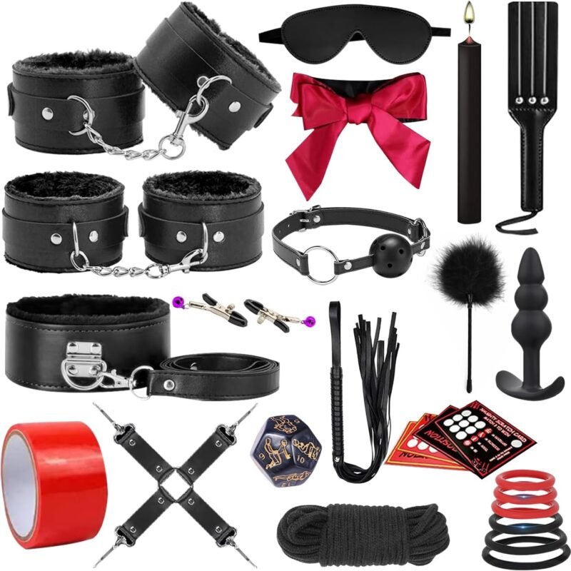 Sex Bondage BDSM Kit Restraints Sex Toys with Adjustable Handcuffs Ankle Thigh Cuffs Blindfold Adult Games for Men Women and Couples