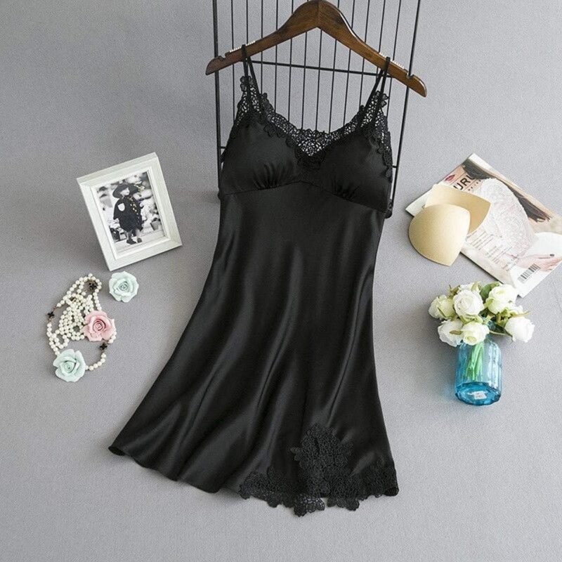 Womens Sexy Lingerie Sets Lace Chemise Babydoll Negligees Hollow Out 2 Piece Set Stockings with Bow-Knot Nightwear