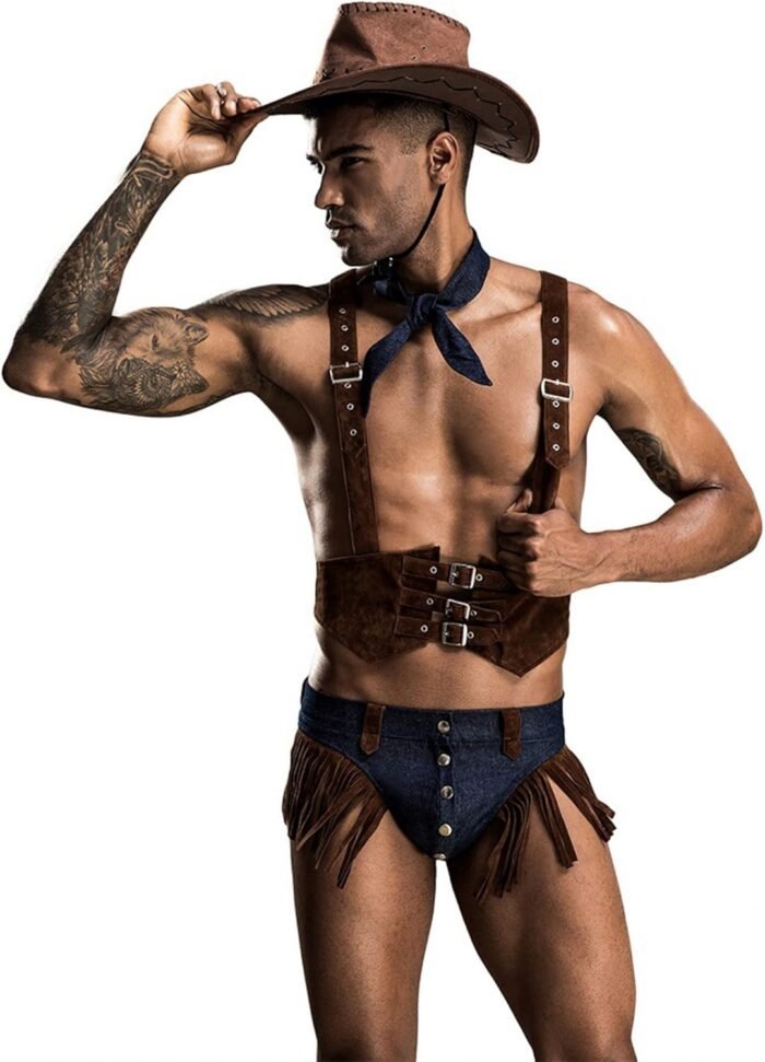 Mens Cowboy Boy Cosplay Costume Tuxedo Sexy Lingerie Set Role Play Uniform Gay Bar Nightclub Outfit