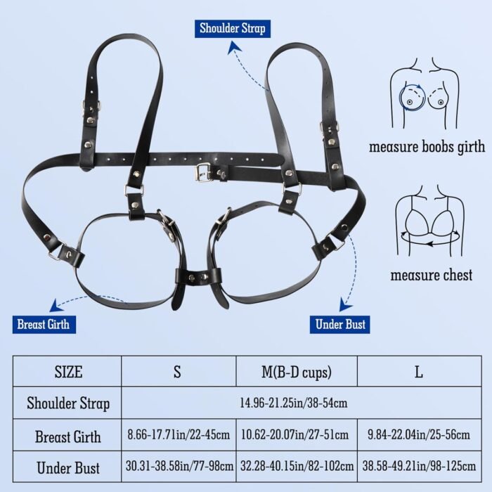 BDSM Breast Sex Bondage Restraints - B to D Cup Boobs Leather Sexy Harness for Women Body, BDSM Kit Chest Restraints Bra Binding Cuffs Kinky Sex Toy (Black M) - Image 6