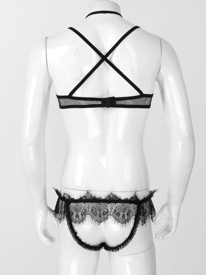 YiZYiF Men's Adult Sissy Bra Top Jockstrap Micro Thong 2 Pieces Lingerie Set Nightwear - Image 5