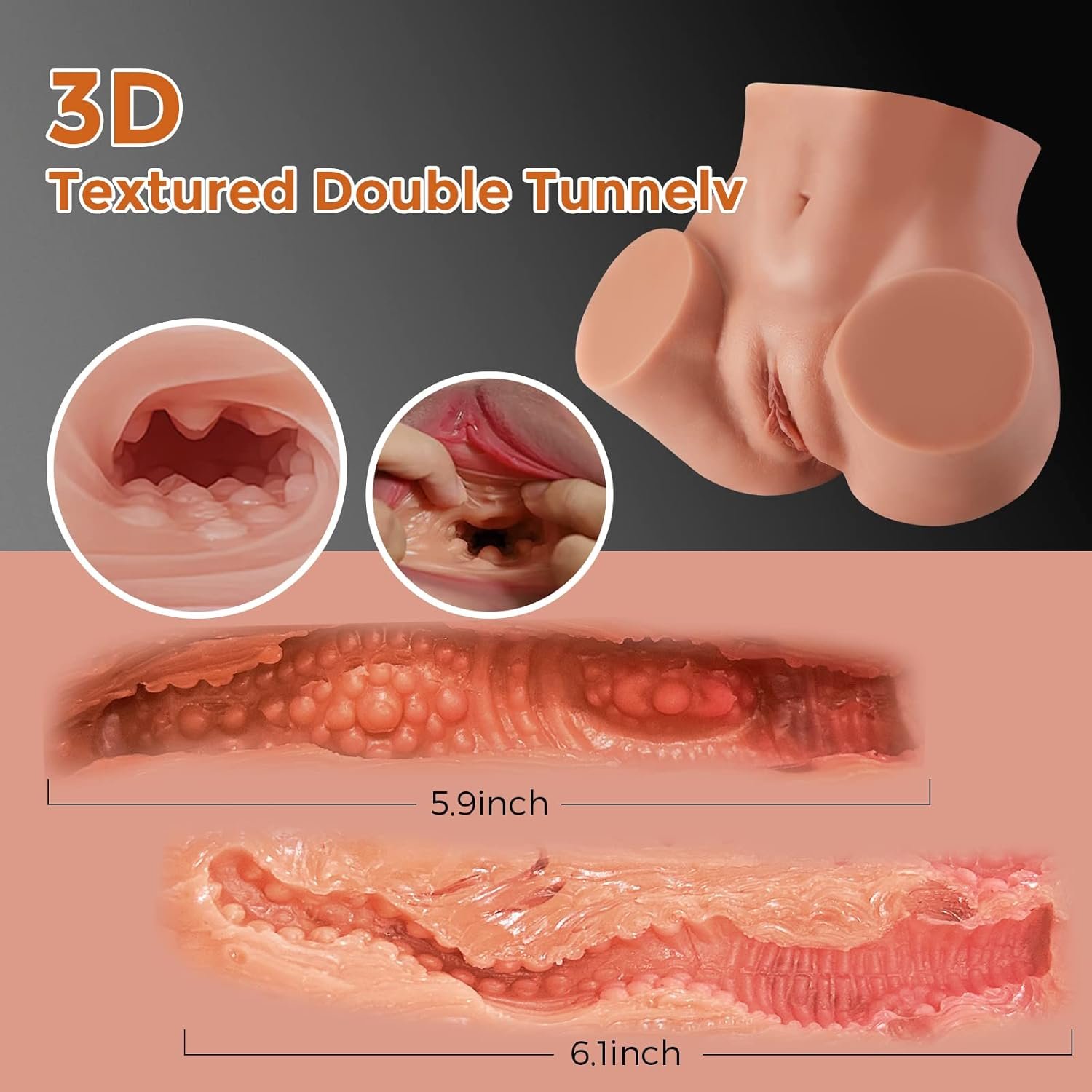 4.5LB Brown Sex Doll Pussy Ass Male Masturbator with Vagina&Anal Double Tunnel, Sex Toys for Men Realistic 3D Textured Stroker, Lifelike Butt Adult Toys for Masturbation - Image 3