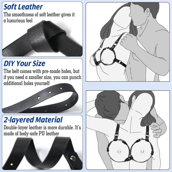 BDSM Breast Sex Bondage Restraints - B to D Cup Boobs Leather Sexy Harness for Women Body, BDSM Kit Chest Restraints Bra Binding Cuffs Kinky Sex Toy (Black M) - Image 3