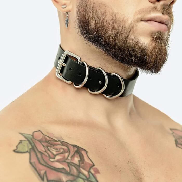 Men's Harness Belt Costume with Leather Bandage Collar, PU Leather Body Chest for Men, Sexy Punk Body Harness Belt, Adjustable Buckle Clothes Outfits, Nightclub Cosplay Clubwear - Image 3