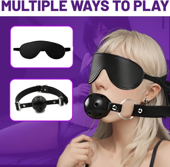 15 PCS Sex Bondage BDSM Kits Restraints, Fetish Handcuffs Ankle Cuff Collar Blindfold Whip Rope Nipple Clamps Paddle Anal Toys Ball Gag Adult Games Foreplay Sexy Toys for Couples - Image 3
