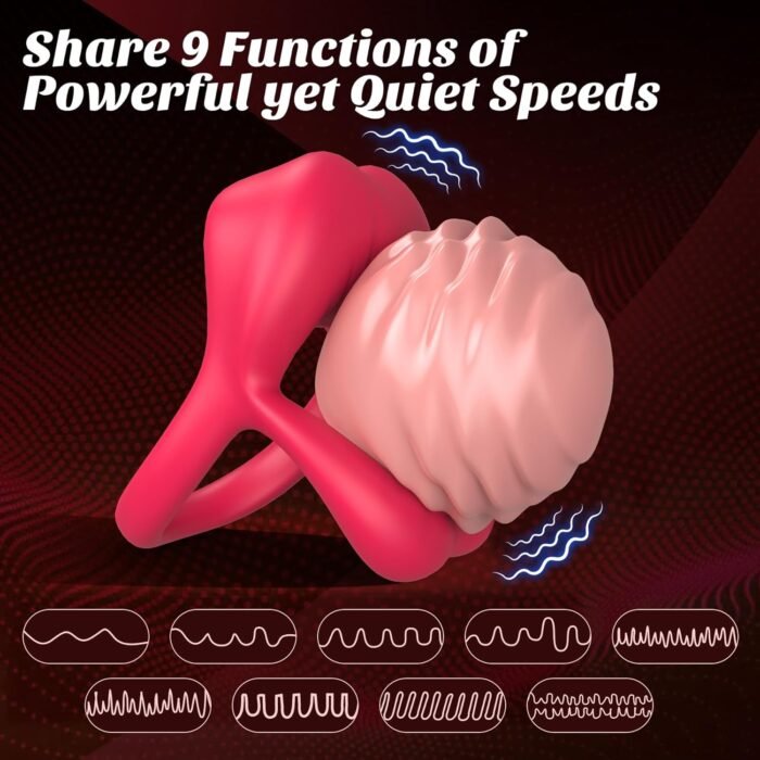 Vibrating Cock Ring with Sexy Lip Clitoris Stimulator, Sex Toys for Men Erection Couples Kinky Pleasure Vibrator Penis Ring Adult Toys Male Vibrators 9 Vibrations, Juguetes Sexuales Hombre, Rose - Image 6