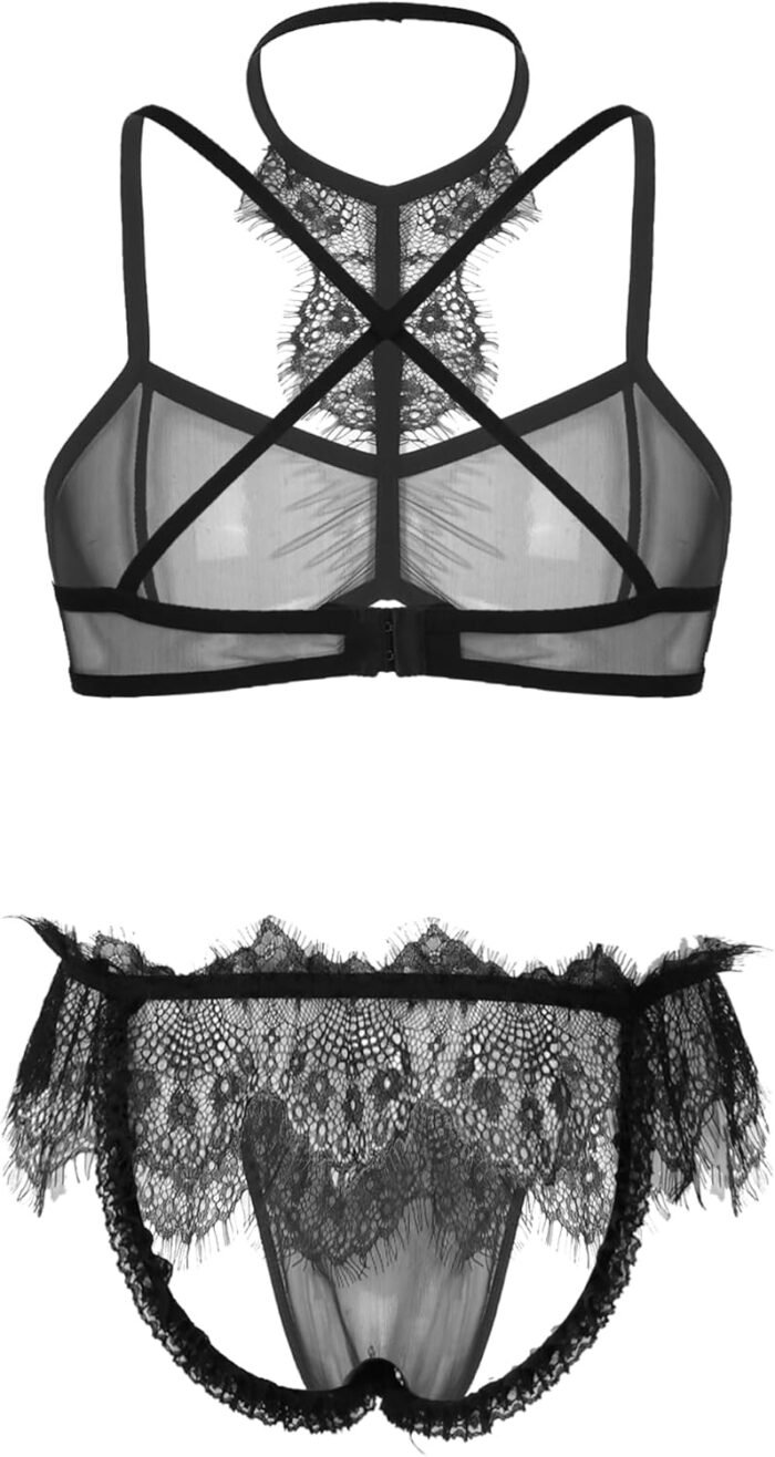 YiZYiF Men's Adult Sissy Bra Top Jockstrap Micro Thong 2 Pieces Lingerie Set Nightwear - Image 2