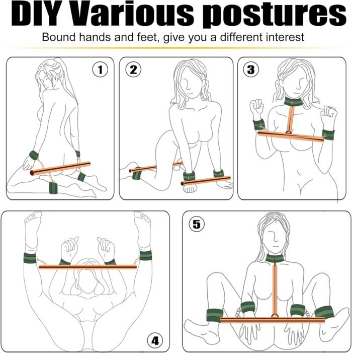 BDSM Bondage Sex Toys Restraints- Spreader Bar BDSM Toys with Adjustable Handcuffs，Wrist Ankle Neck Collar Bondage Set，Sex Restraints BDSM for Adult Couple - Image 5
