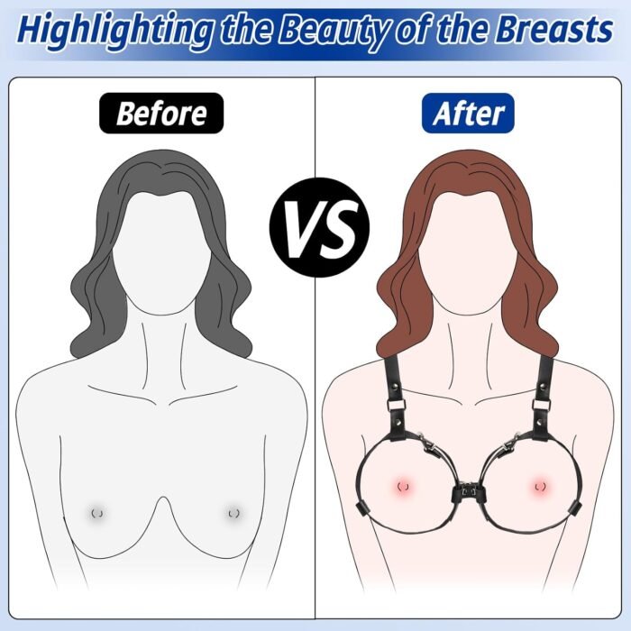 BDSM Breast Sex Bondage Restraints - B to D Cup Boobs Leather Sexy Harness for Women Body, BDSM Kit Chest Restraints Bra Binding Cuffs Kinky Sex Toy (Black M) - Image 2