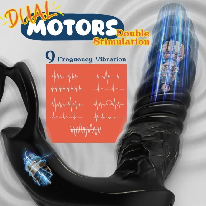 Thrusting Anal Vibrator for Men Prostate Massager, 5-in-1 Vibrating Anal Plug Dildo Shaped Vibrators with Dual Silicone Cock Ring, Adult Anal Sex Toy for Gay Men Couple - Image 4