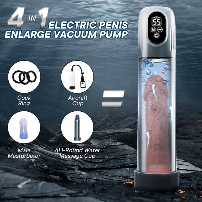Electric Penis Pump, Automatic Male Masturbator with Mini Pocket Pussy and 3 Penis Ring, Adult Sex Toys for Men Dick Enlarger Erection, Air Water Extender with 4 Training Pressure and 5 Suction Modes - Image 4