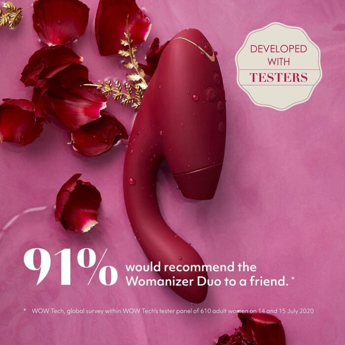 Womanizer Duo 1 Clitoris Sucking Vibrator for Women | Vibrating Suction Adult Sex Toy | Clitoral & G spot Stimulator | Dildo Clit Sucker | Rabbit Vibrator 12 Intensity Levels | Waterproof | Bordeaux - Image 3