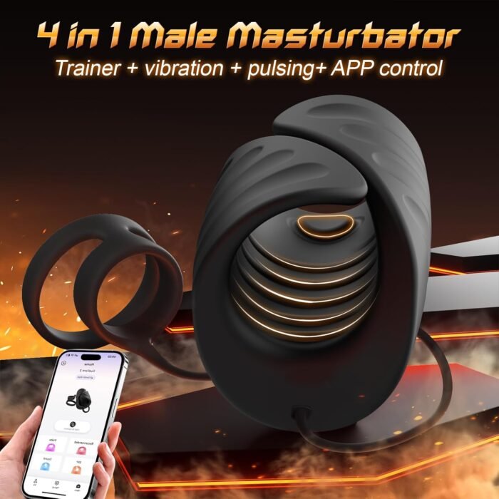 Male Sex Toys for Men Vibrator, 9 Vibrating Stretchy Male Masturbator with 2 Cock Penis Ring, APP & Remote Control, Penis Trainer Sex Machine Vibrators for Men Couple, Adult Sex Toys & Games Stroker - Image 2