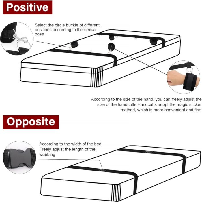 Sex Bondage BDSM Kit, Under King/Queen Bed Restraints Set with Adjustable Hand Cuffs Ankle Cuff, Sex Restraints Straps Adult Sex Toys Bondage Gear & Accessories for Couples Sex Play SM Games - Image 5